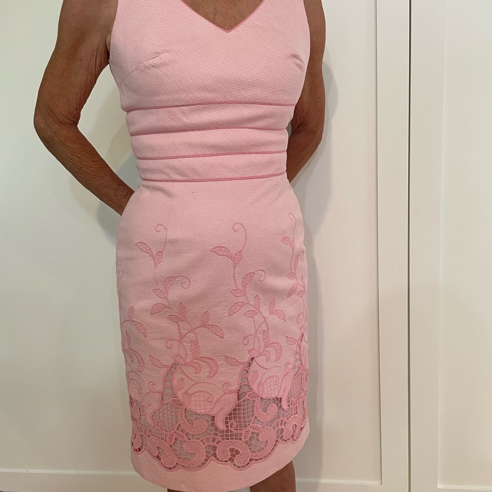 Kay Unger Pink Sheath Midi Dress V-Neck Sleeveless